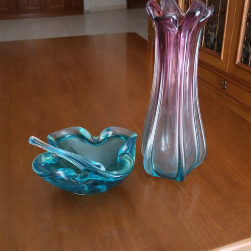 Murano glass set vase and bowl like new