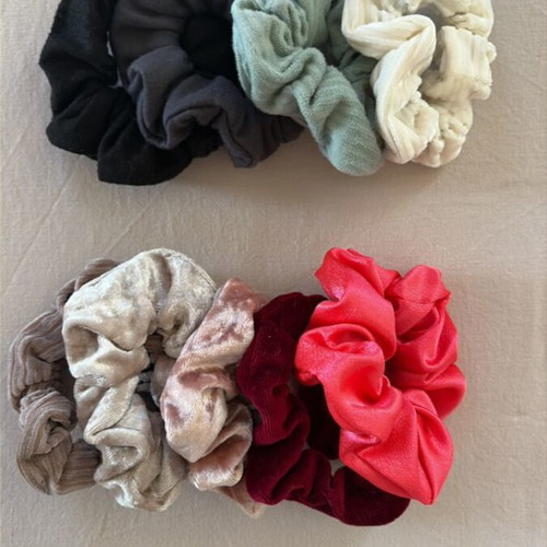 Hair scrunchies set of 9 in velvet, suede and shiny textures like new