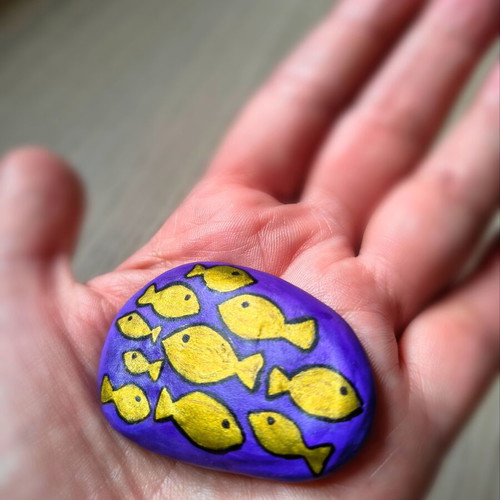 Handpainted decorative painted pebble magnet, new