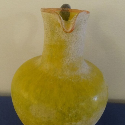 Vintage yellow blown glass vase jug with scavo texture 1980s