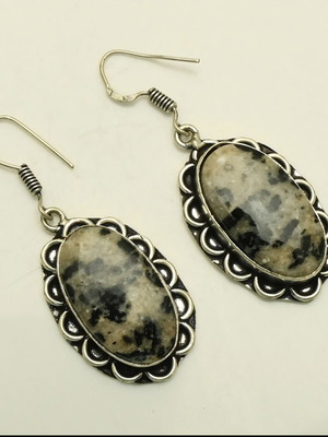 Earrings with rare Dalmatian jasper agate, new, 925 silver