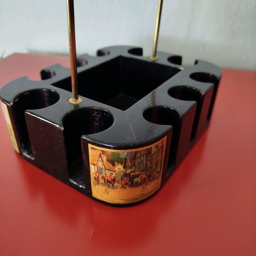 Vintage card and chip holder used, Italian 1960 lacquered wood