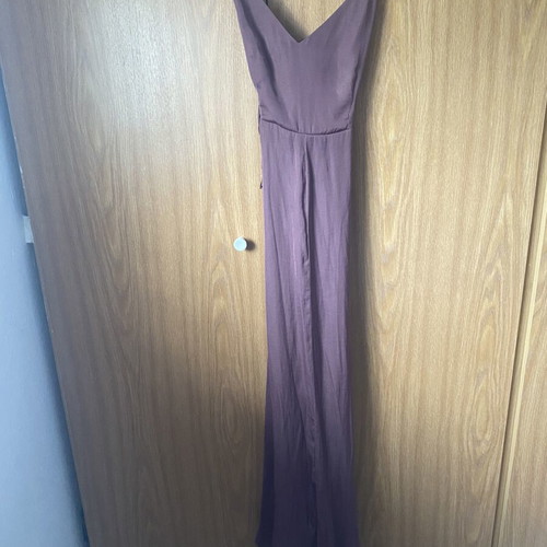 Oysho purple satin long dress with crisscross back and ribbon