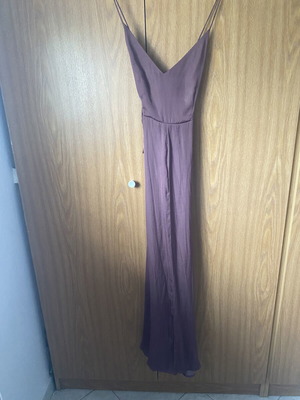 Oysho purple satin long dress with crisscross back and ribbon