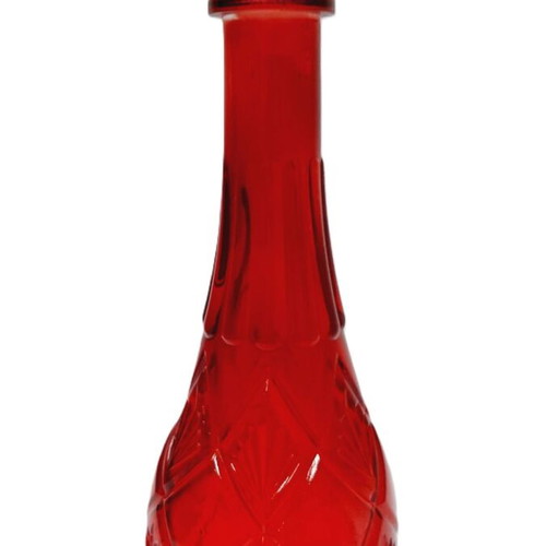 Vintage red glass bottle with decorative stopper, like new