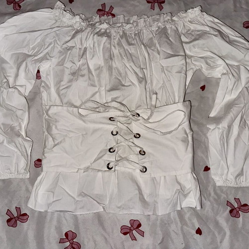 White Romantic Corset Top with Off-Shoulder Bardot Style, Like New