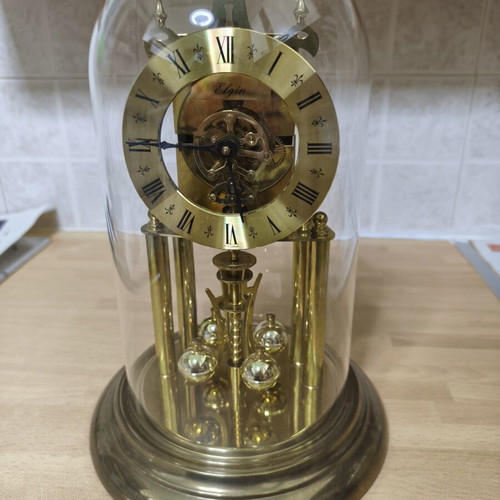 Elgin S. Haller 400-Day Anniversary Torsion Clock Used, Brass with Glass Dome