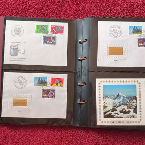 Leather Stamp Album with 100 Swiss First Day Covers FDC like new