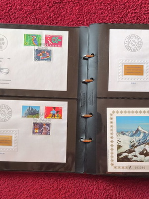 Leather Stamp Album with 100 Swiss First Day Covers FDC like new