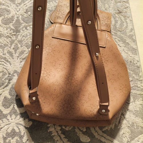 Ophelia backpack made of genuine leather with laser-cut designs like new, brown