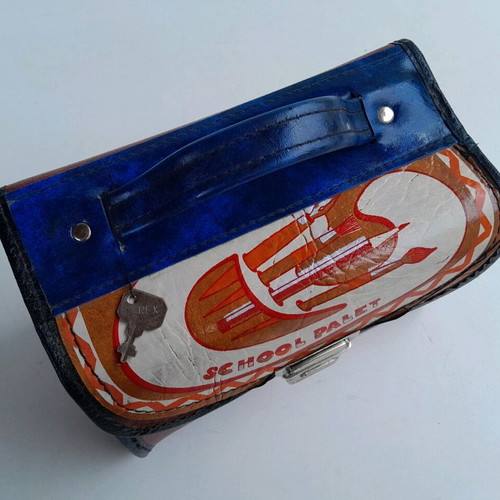 Children's leather lunch box new with lock from the 70s