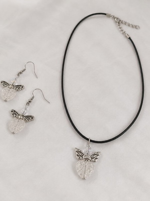 Little Angels #2 Necklace and Earrings Set with Clear Crystal, New