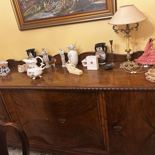 Walnut dining set with 6 chairs and buffet, vintage