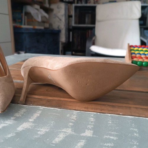 Badura high heels used, nude leather and suede, 20 cm heel