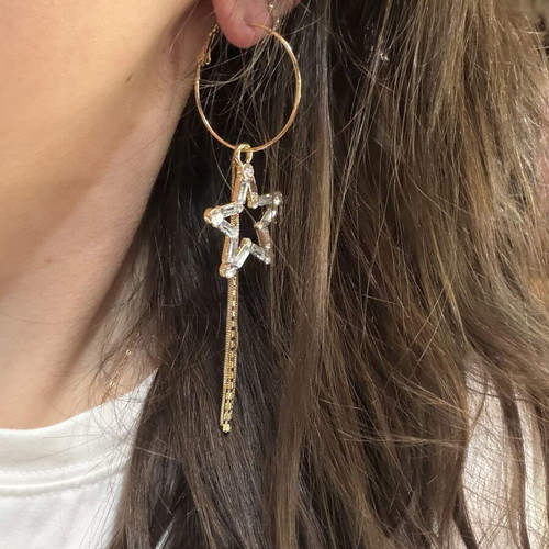 Hoop earrings with star zirconia and hanging details, new