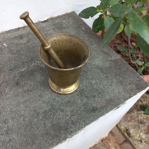 Bronze mortar and pestle set used, vintage