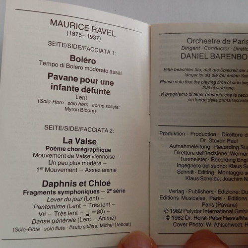 Ravel Bolero La Valse used collectible cassette 1982