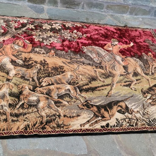 Handmade traditional rug like new with hunting and dogs theme