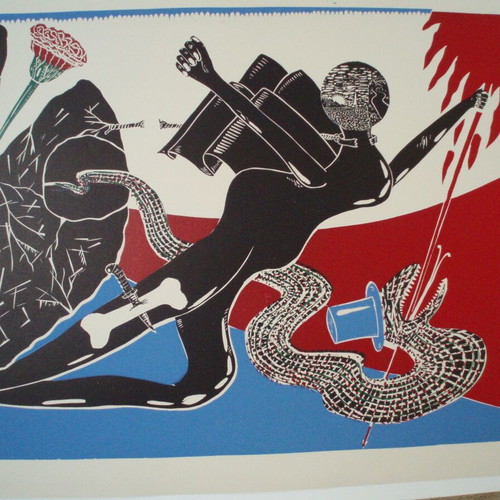 Engraving Print Romiosini new, linoleum on Fabriano paper 50x70 cm