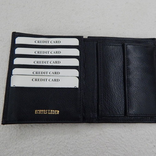 Leather wallet, unused, with compartments for bills, coins, cards, and documents