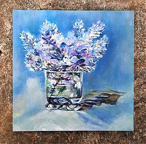 30 ×30 cm E. Manet inspiration  Bouquet with lilacs, acril, canvas