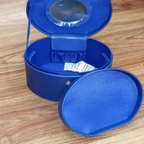 Blue Mini Jewelry Box Case like new Faux Leather