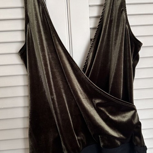 Rococo velvet bodysuit new, olive green, size L