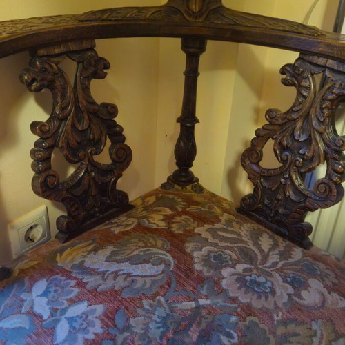 Antique carved chair used, solid walnut, 19th century