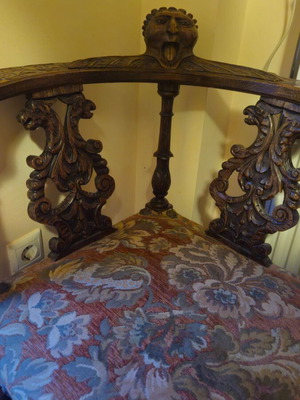 Antique carved chair used, solid walnut, 19th century