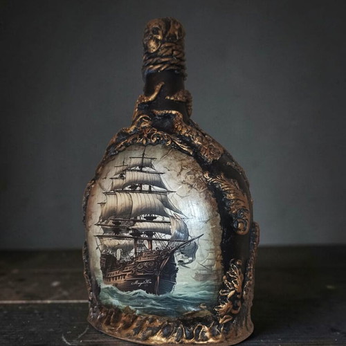 Handmade decorative bottle with pirate theme