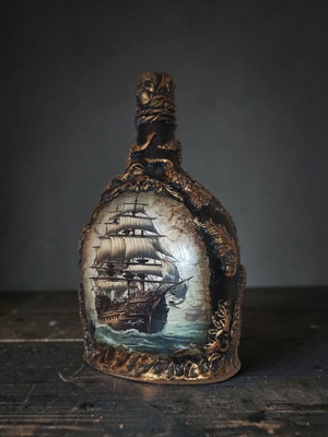 Handmade decorative bottle with pirate theme
