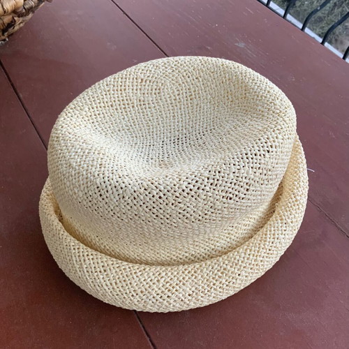Straw summer beach hat used, beige