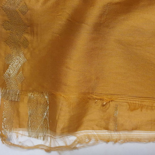 Indian sari with gold embroidery used, ochre fabric with blue stripes