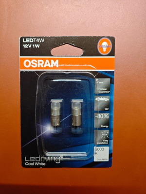 Osram Lamps Car LEDriving Cool White T4W LED 6000K 12V 1W 2pcs new