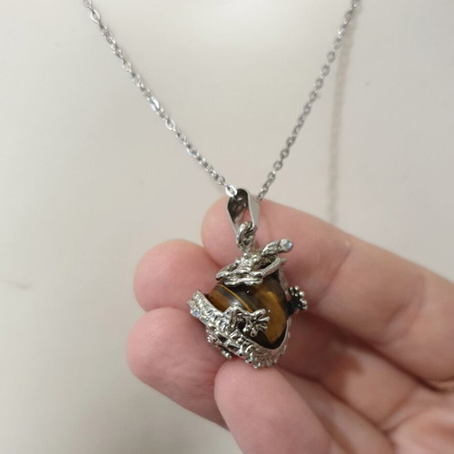 Pendant Chinese Dragon with Tiger Eye Steel new