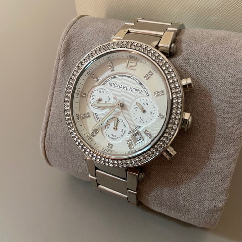 Michael Kors MK5353 Silver Watch with Zirconia Chronograph and Date