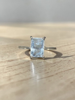 Сребърен пръстен с естествен аквамарин нов