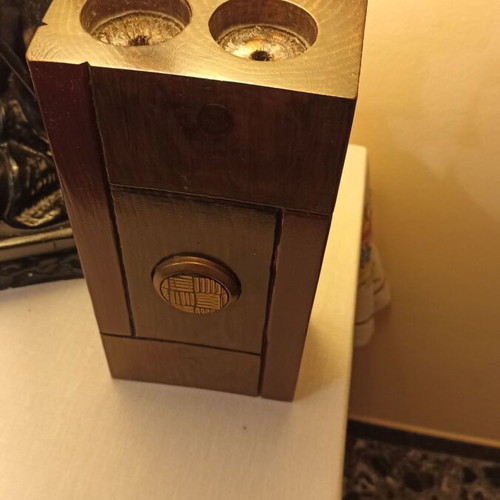 Handmade solid wood decorative candlestick with embossed design
