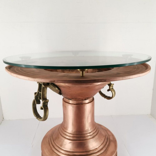 Mangali used converted into glass-top table, dated 1832