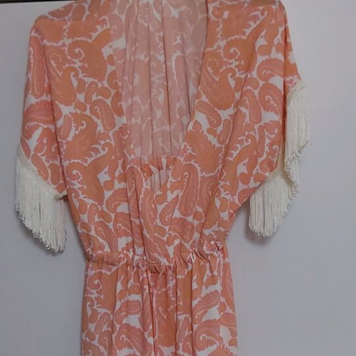 Maxi dress Zini new, pink-salmon with fringed sleeves, size 38