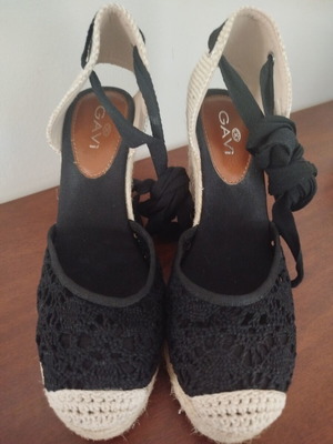 Platform sandals black knitted with laces size 36 like new