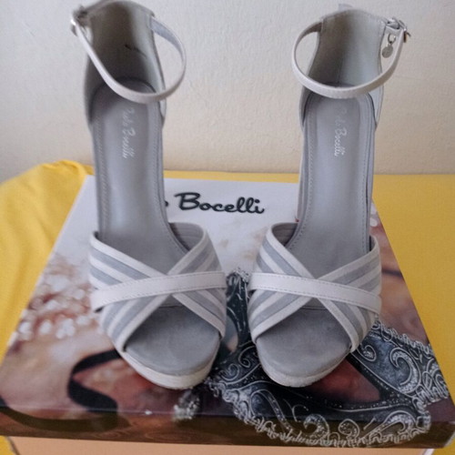High-heeled sandals used, gray, size 37, 10cm heel