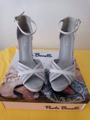 High-heeled sandals used, gray, size 37, 10cm heel