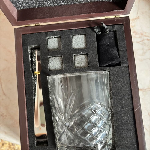 Whiskey glass with serving tools new in box