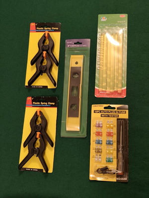 DIY & Repair Tool Set: Clamps, Torpedo Level, Silicone Sticks & Car Fuses