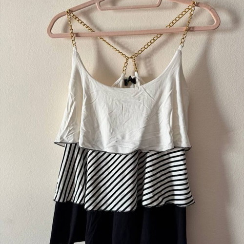 Layered striped camisole top with gold chain straps like new