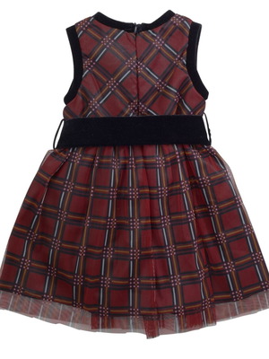 Babylon Fashion Παιδικό Καρό Φόρεμα Μπορντό με Βελούδινο Φιόγκο Νο 4 Καινούργιο