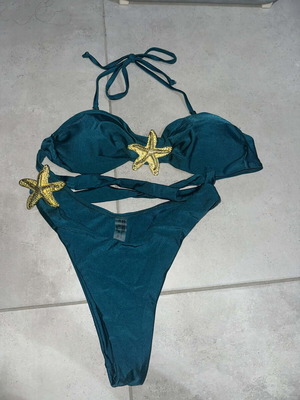 Swimsuit one-piece bikini petrol with stars like new, size S