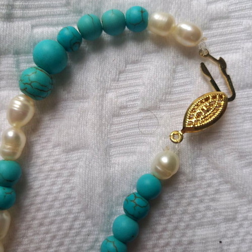 Necklace with freshwater pearls and turquoise 45cm like new