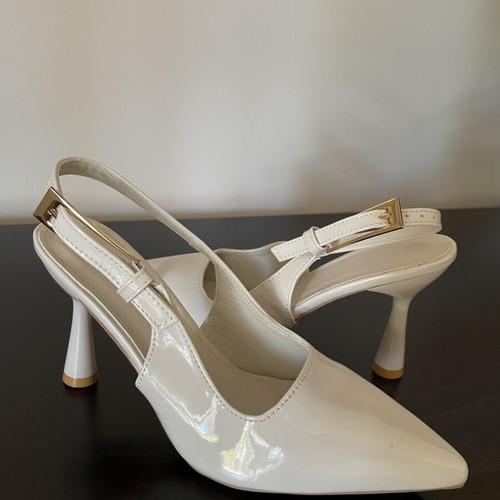 Beige patent leather slingback heels size 36, new